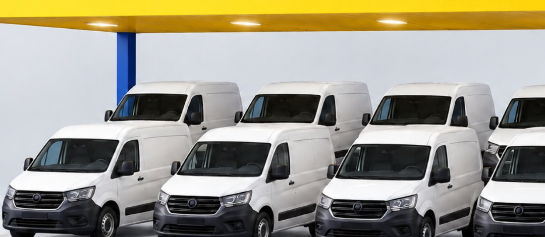 Transporter-Flotte an der Tankstelle